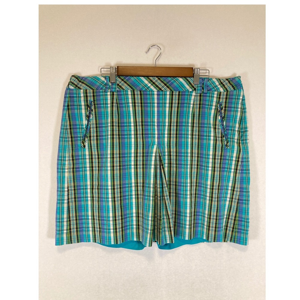 Preppy Lizgolf Women 18W Teal Blue‎ Plaid Golf Skort Active Skirt 101-3010